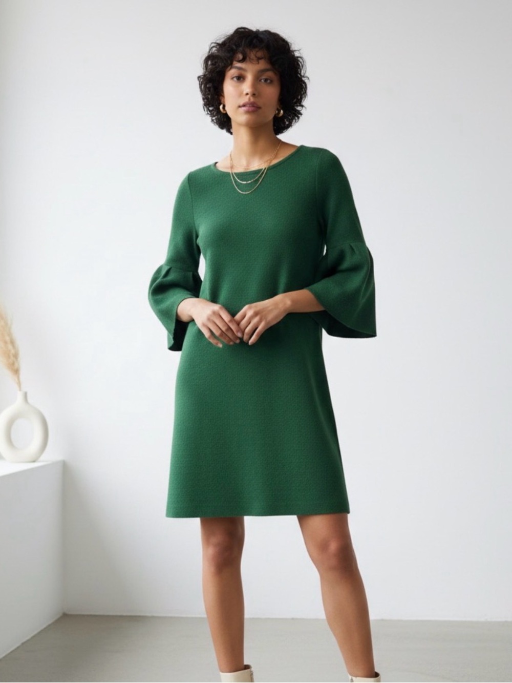 anthropologie sweater dress green Moth Mini Tunic Women XXS Chester Bell Sleeve soft grain leather